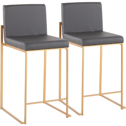 Fuji High Back 26" Counter Stool in Grey Leatherette & Gold Steel (Set of 2)